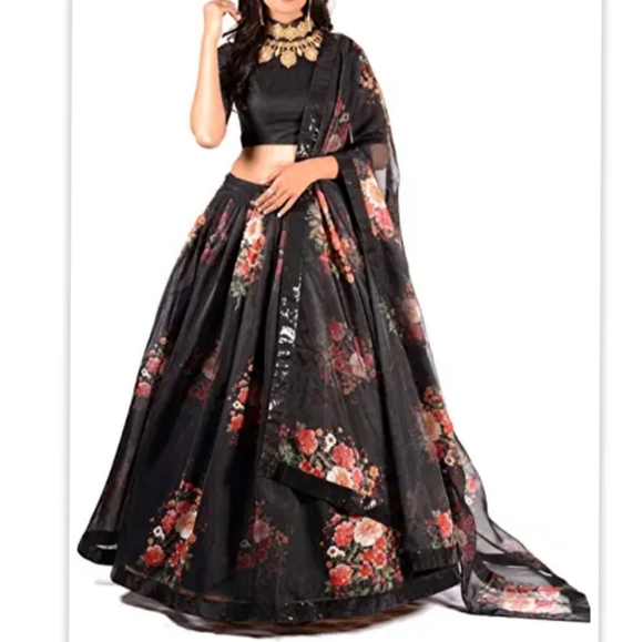 Satin Semi stitched Lehenga Choli (Black -Free Size) ( BRAND NEW) Ethnic Wear